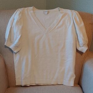 The Drop White V-Neck Puff Sleeve Sweater S
